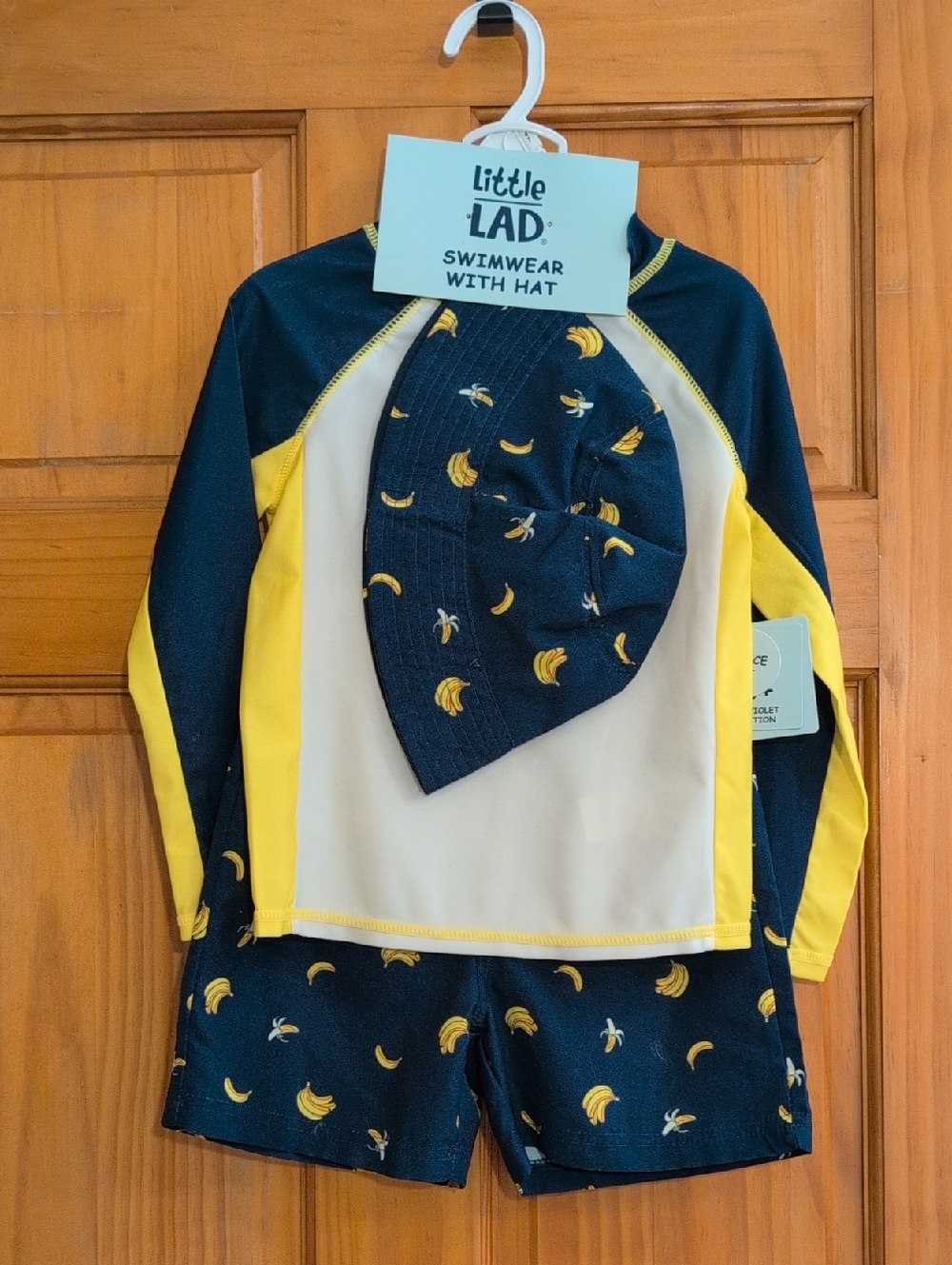 Boys' Navy & Yellow Banana Rash Guard Set with Hat